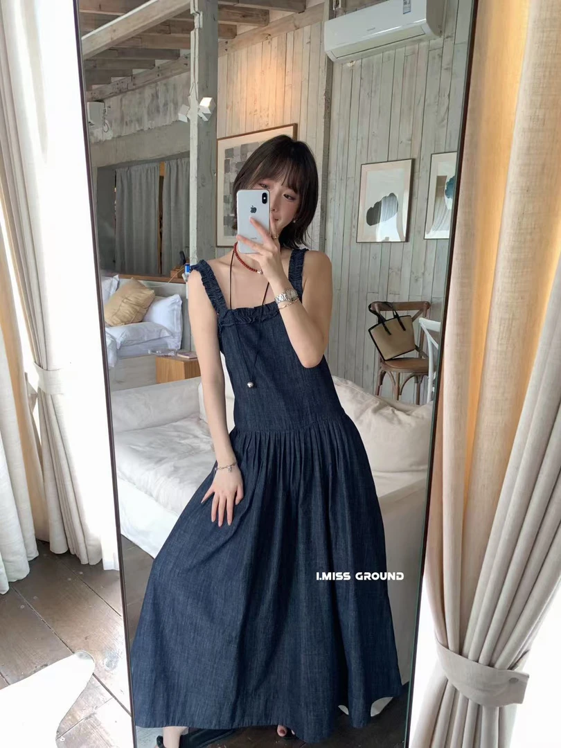 imiss@80680 韩系重工复古牛仔吊带连衣裙（裙长125左右）7-4