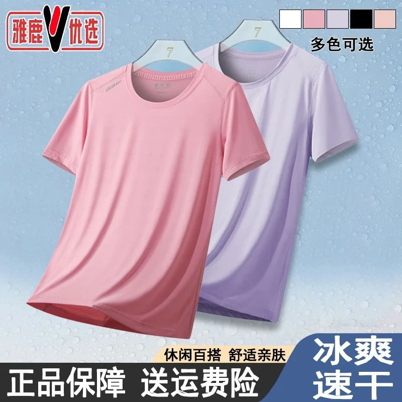 雅鹿优选夏季透气半袖薄款圆领快干休闲上衣女款运动健身短袖t恤