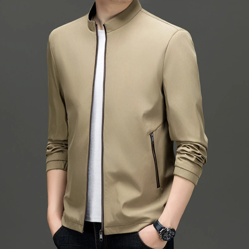 红色夹克男2025春秋季宽松休闲立领百搭爸爸装薄款中年大码男外套