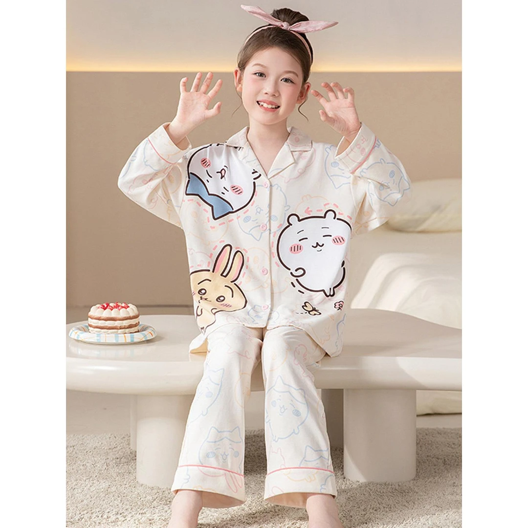 FAVMARTHA2025新款女童睡衣春秋季纯棉长袖洋气可爱女孩中大童儿