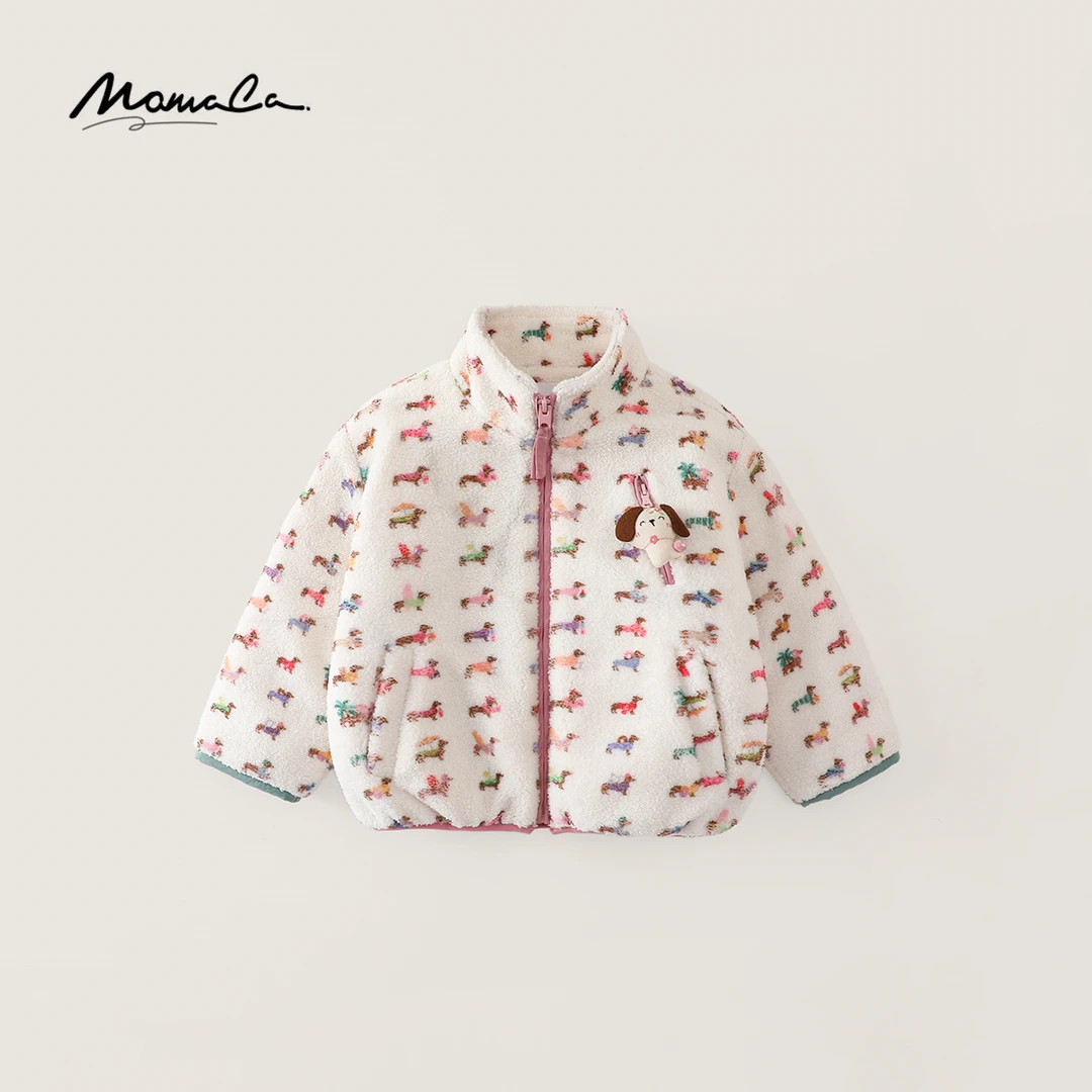 MOMOCO冬季25新款女童满印腊肠小狗圆领洋气毛毛外套77830107023