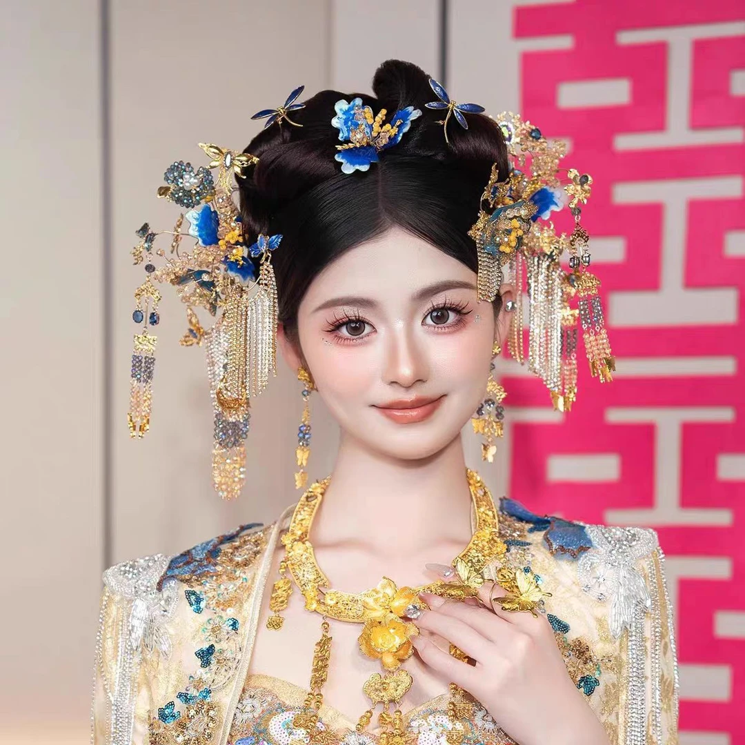 新娘头饰复古蓝色简约简单结婚