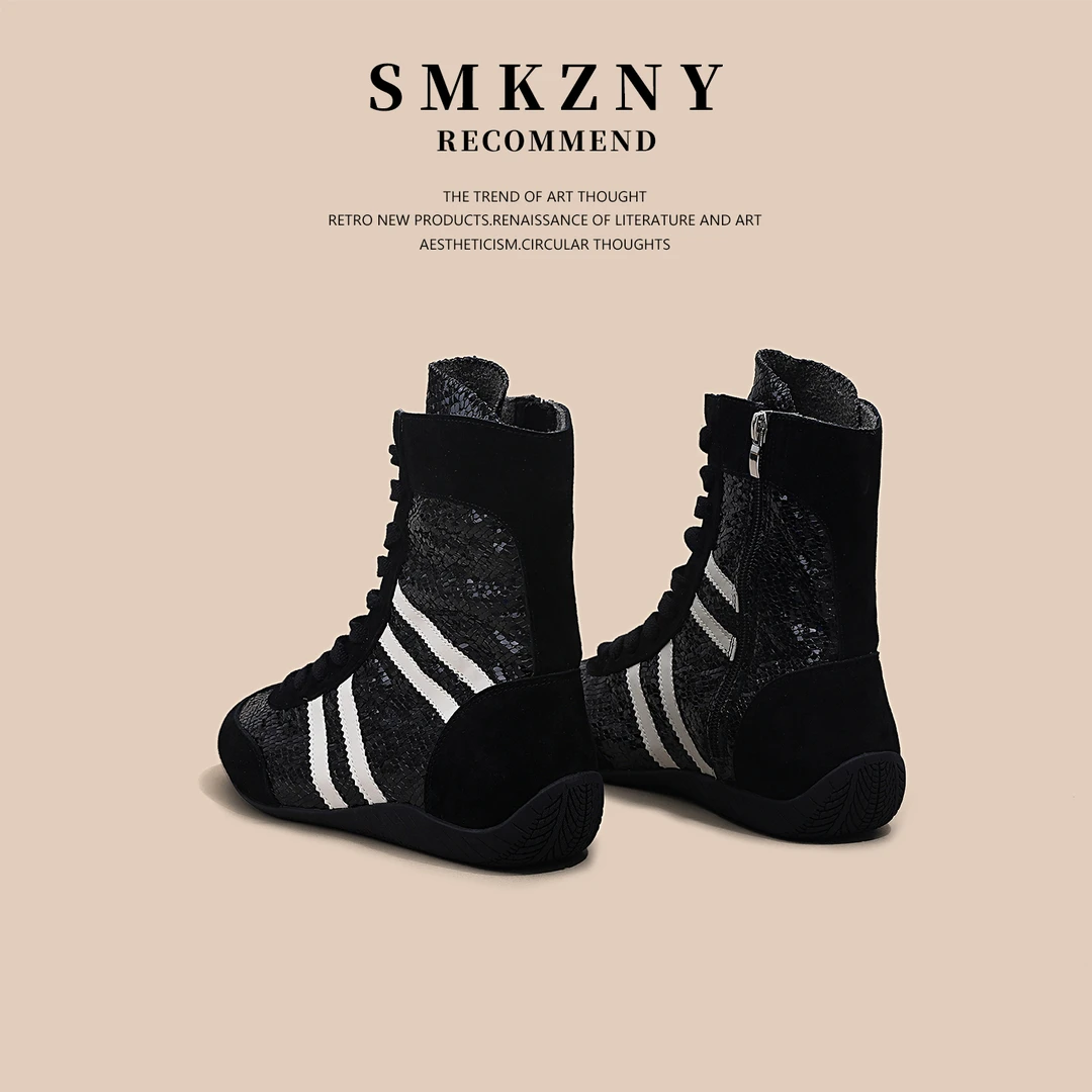 SMKZNY夏季马丁靴女款2025新款夏天配裙子的靴透气薄款真皮小短靴