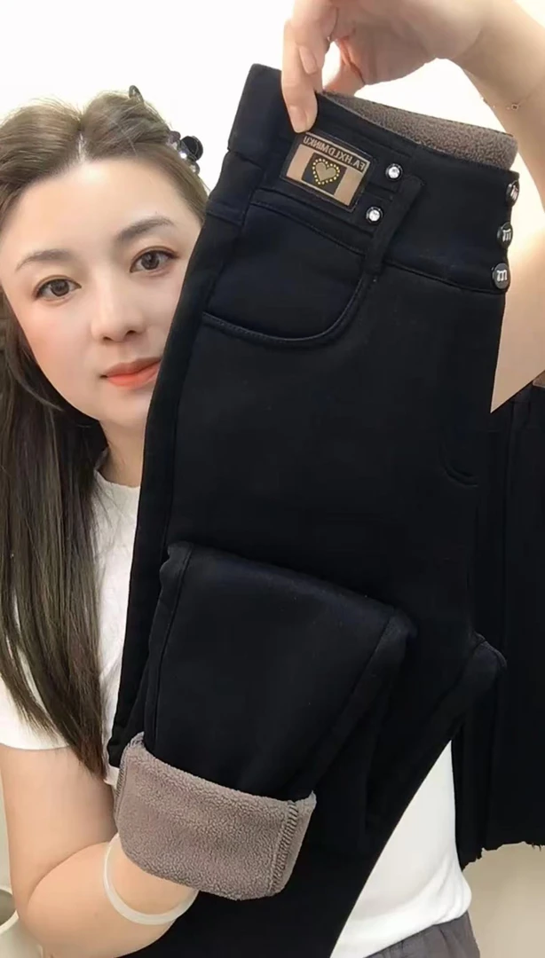 888款奥粒绒黑色高腰黑色小脚裤【加绒】