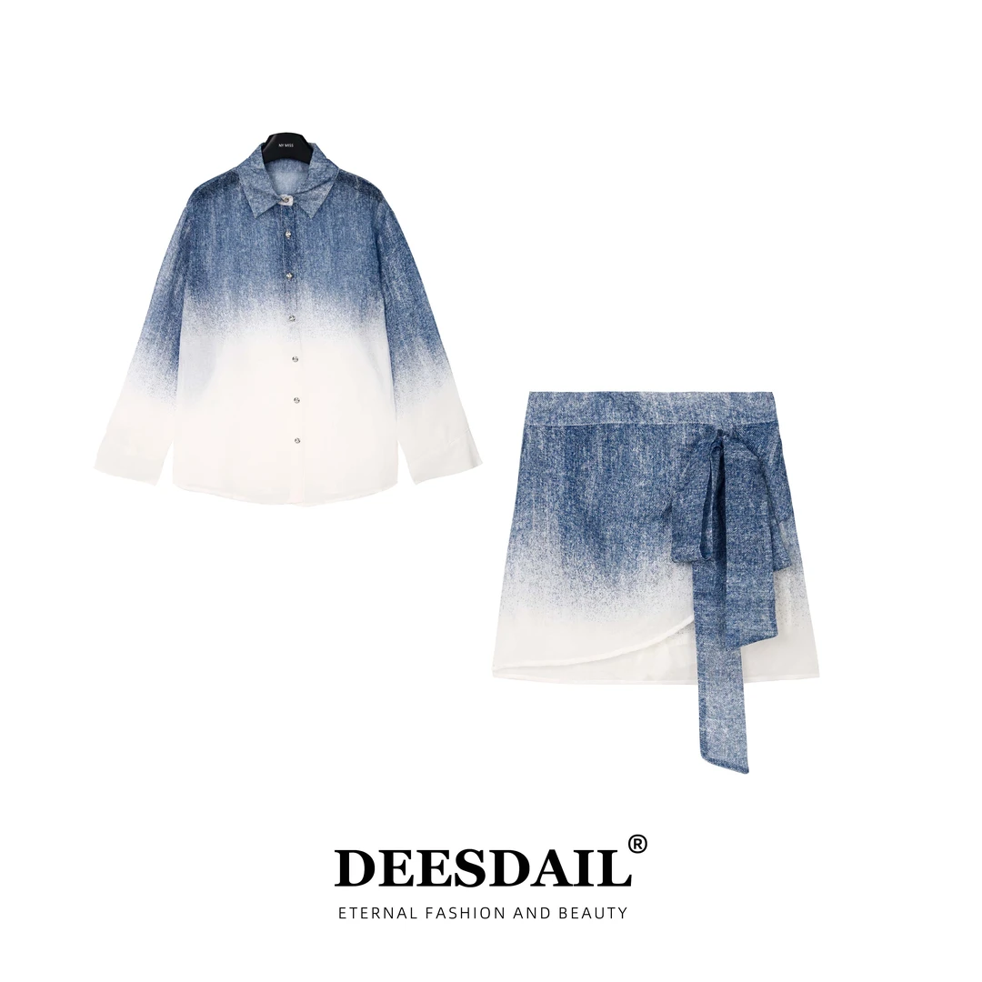 DEESDAIL设计师撞色纽扣上衣显瘦百搭轻奢优雅短裙时尚女套装Z051
