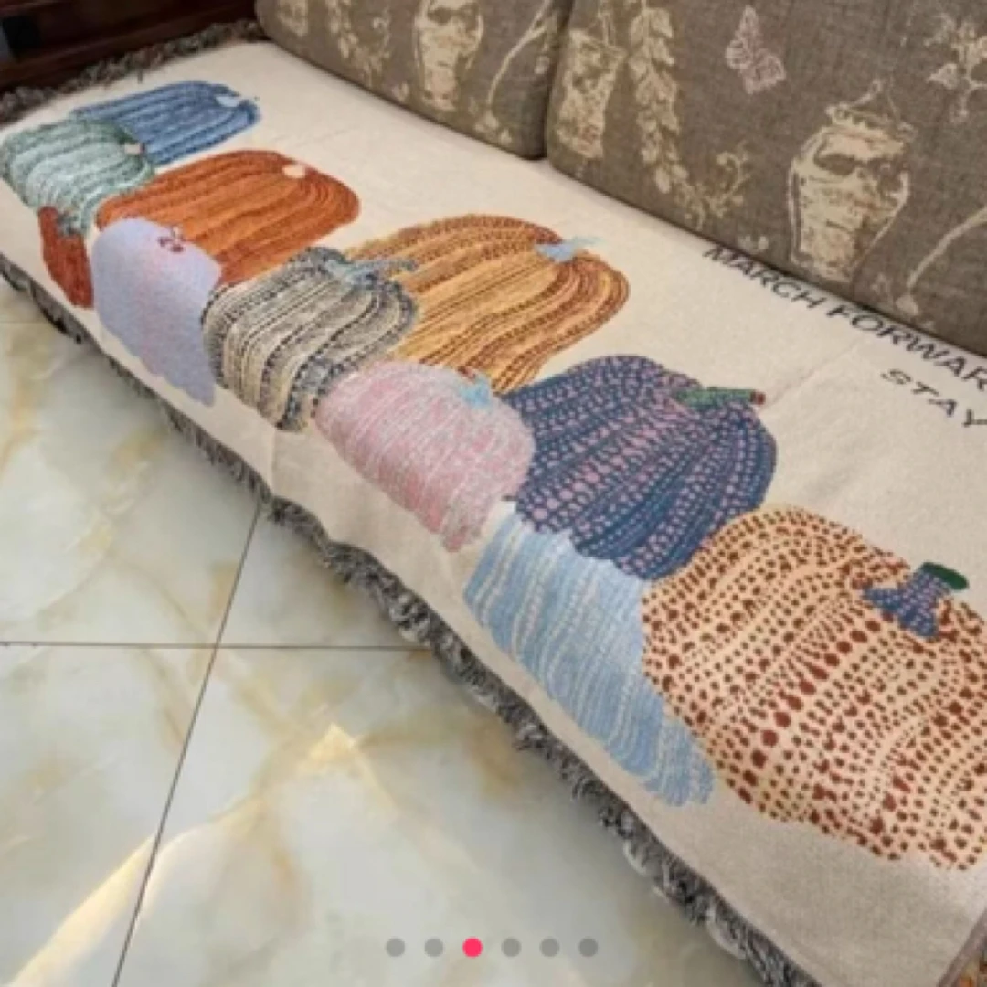 多彩南瓜沙发盖毯四季盖布棉麻混纺升级版加厚加密沙发巾沙发垫