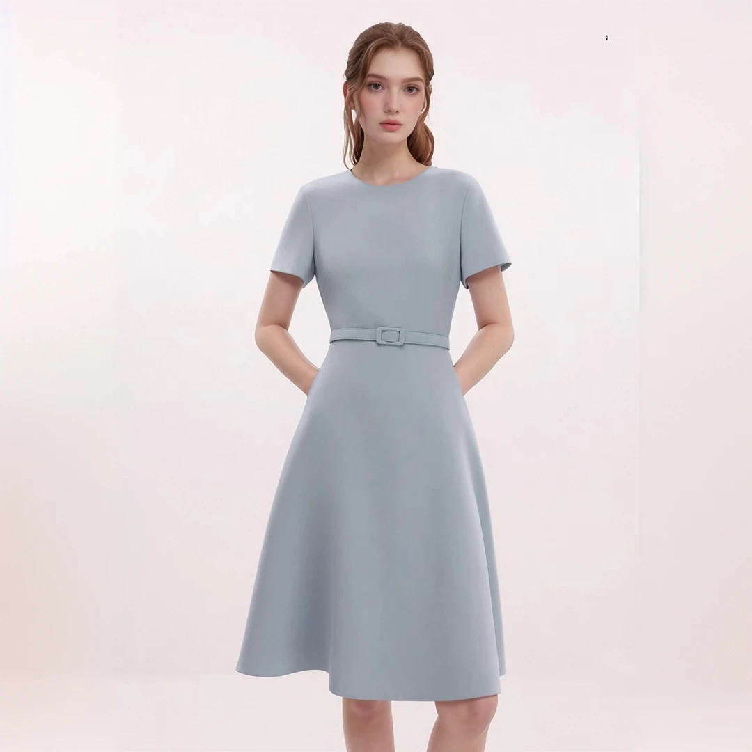 【醋酸】朗家2025夏季新款淡人收腰A字显瘦端庄大气连衣裙 法式修身