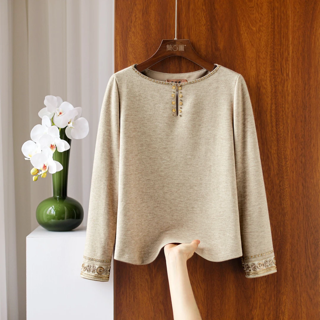 KIKI专属2025长袖新中式圆领衬衫宽松秋季时尚气质外套打底