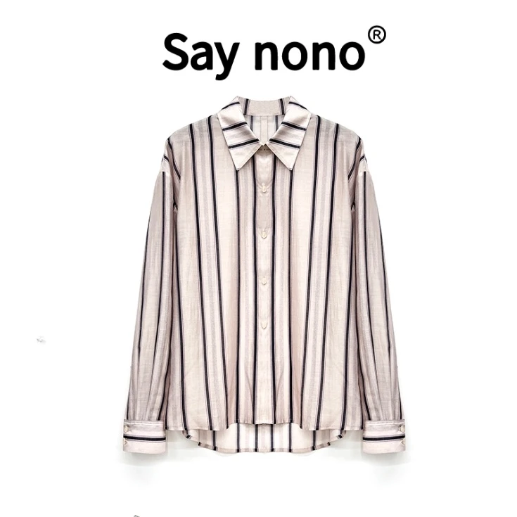 懒猫nono│Saynono时尚淡雅休闲条纹设计百搭翻领衬衫C23306