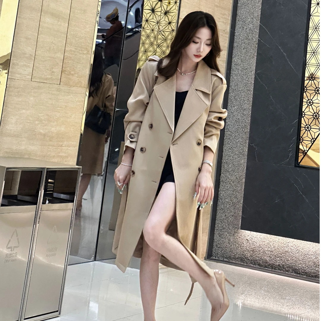卡其风衣外套女中长款2025春秋新款韩系气质大衣英伦风外套25047