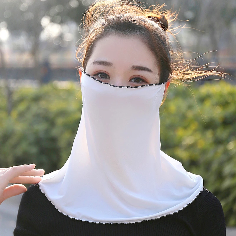 夏季冰丝防紫外线遮阳防晒挂耳面罩女全脸护脖子面巾脸罩骑行面纱