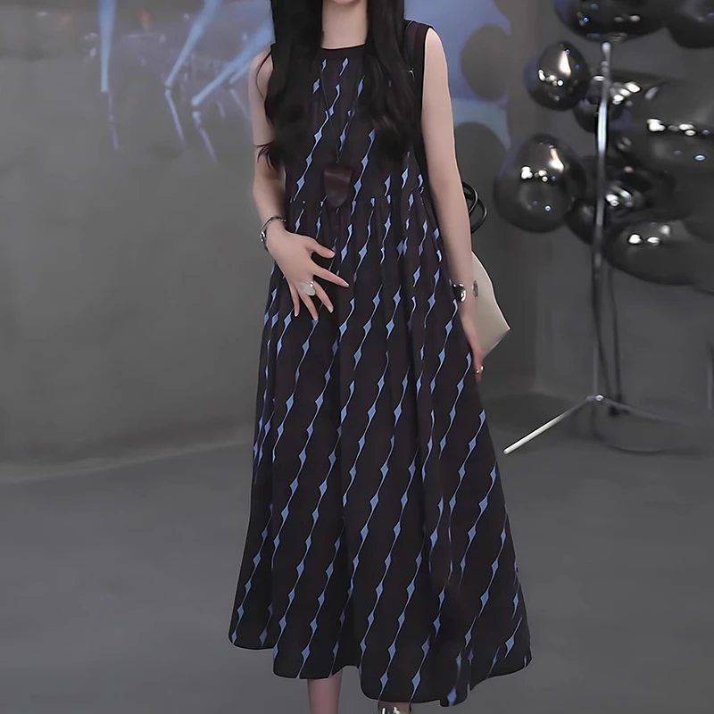 条纹印花连衣裙女2025夏季新款今年流行爆款高级感独特漂亮长裙子
