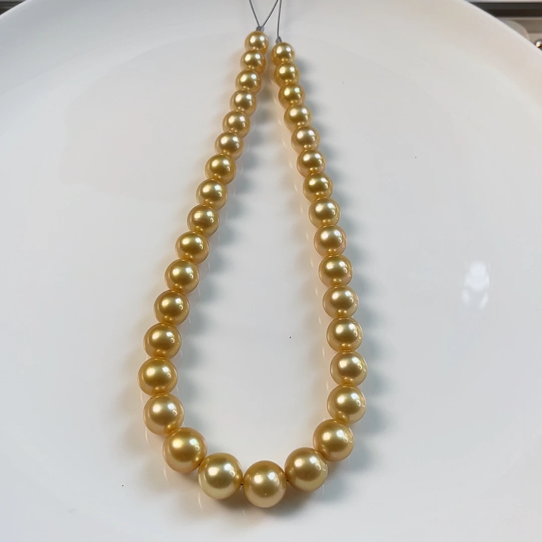 冰****海水珍珠银S925镶嵌颈饰浓金茶金10-13