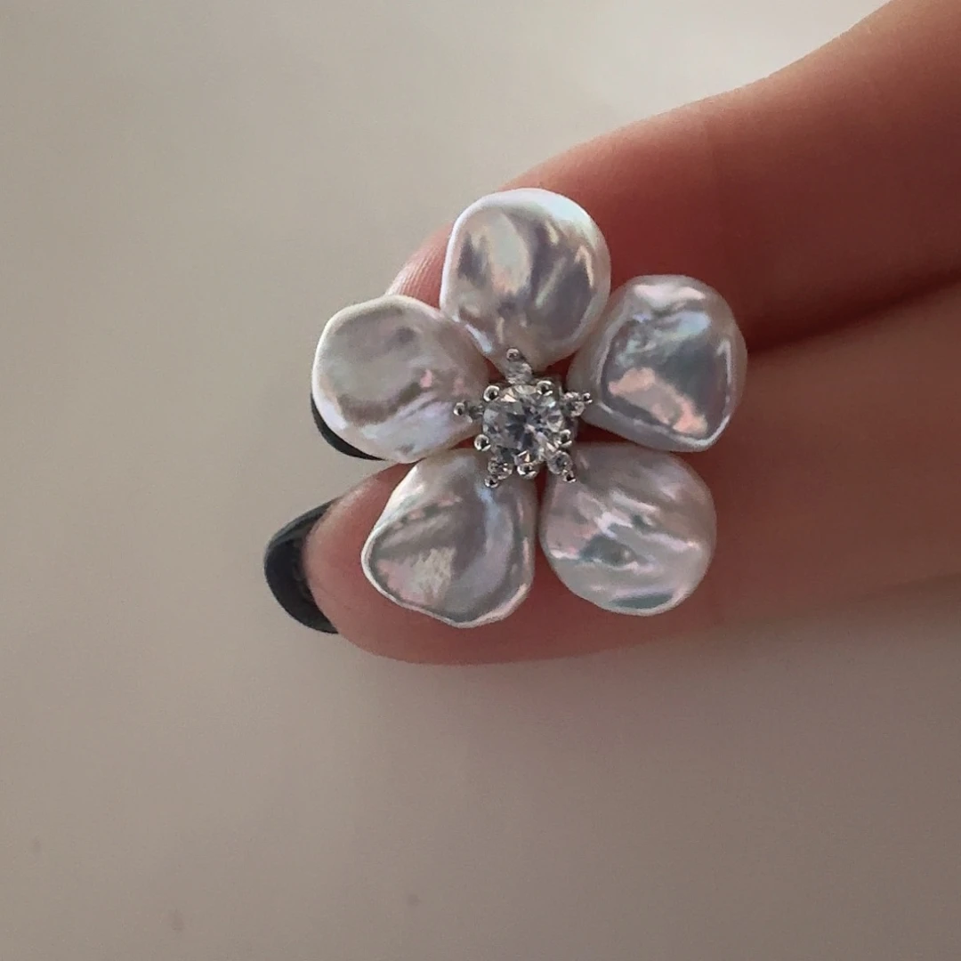 淡水珍珠银S925镶嵌颈饰花瓣万能扣