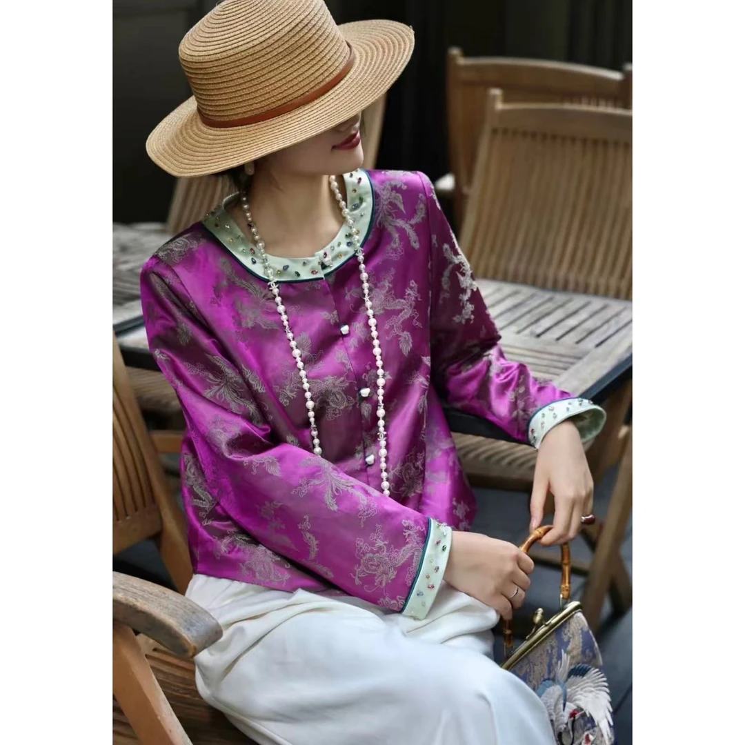 长袖圆领重工厚款民族风女短外套复古唐装外套