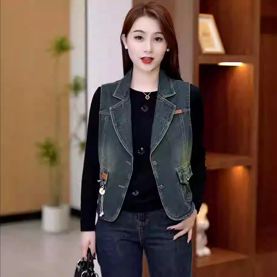 复古牛仔马甲女2025春季新款时尚百搭短款无袖坎肩马夹外套潮