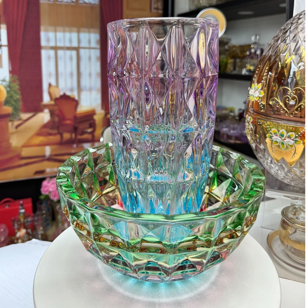 【金像】花瓶紫色璀璨创意果斗/花瓶  欧式艺术家居摆件手工网红