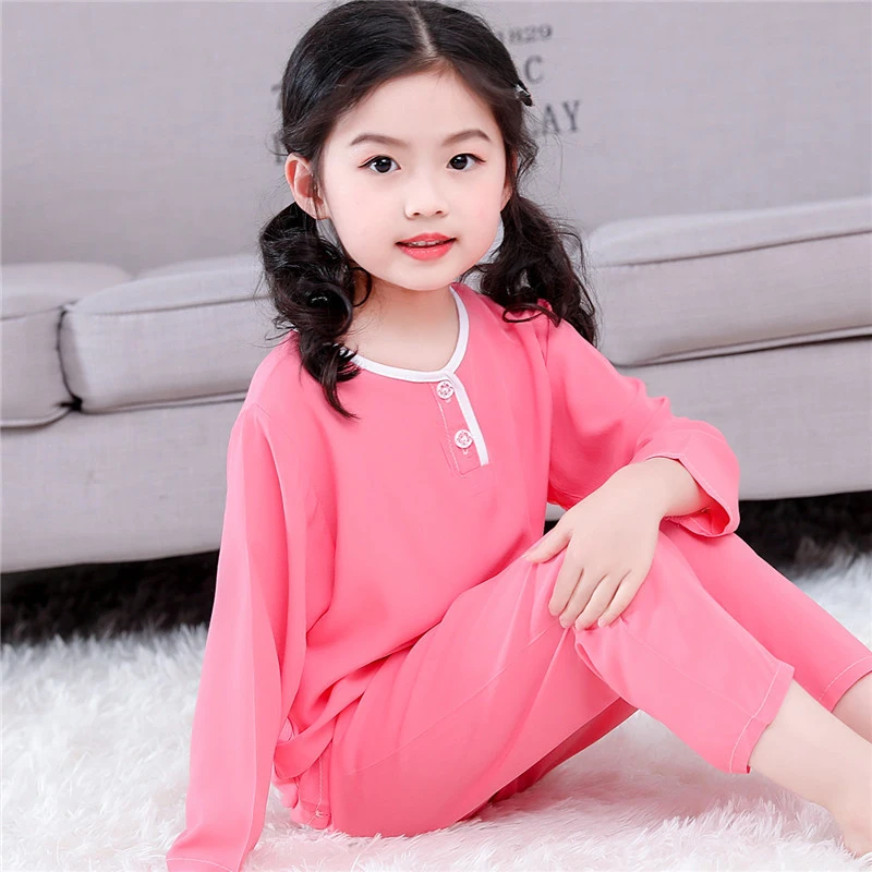 夏季儿童棉绸睡衣女孩长袖夏天薄款空调宝宝套装男女童绵绸家居服