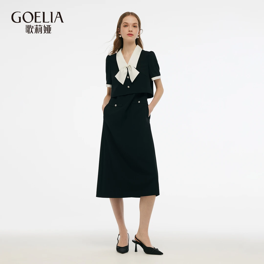 歌莉娅 夏季新品  巴尔曼风格假两件连衣裙 气质优雅  1E3R4K850