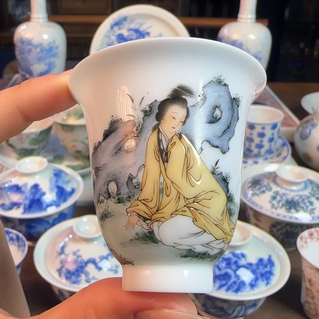 名窑口 超薄胎粉彩仕女人物杯