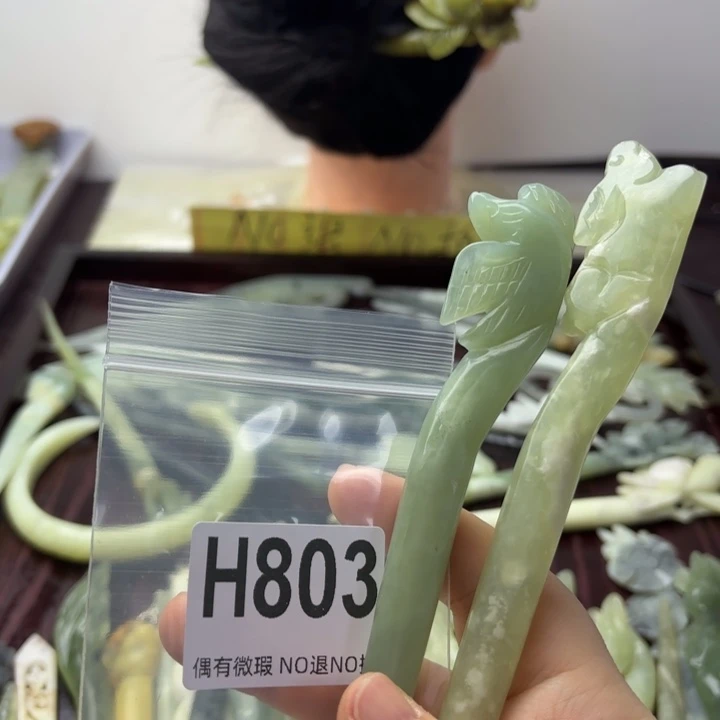 蛇纹石玉发饰合金半****✔