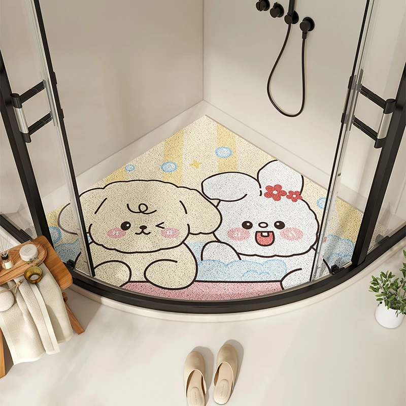 扇形浴室丝圈防滑地垫沥水隔水垫卡通淋浴房卫生间儿童防摔脚垫