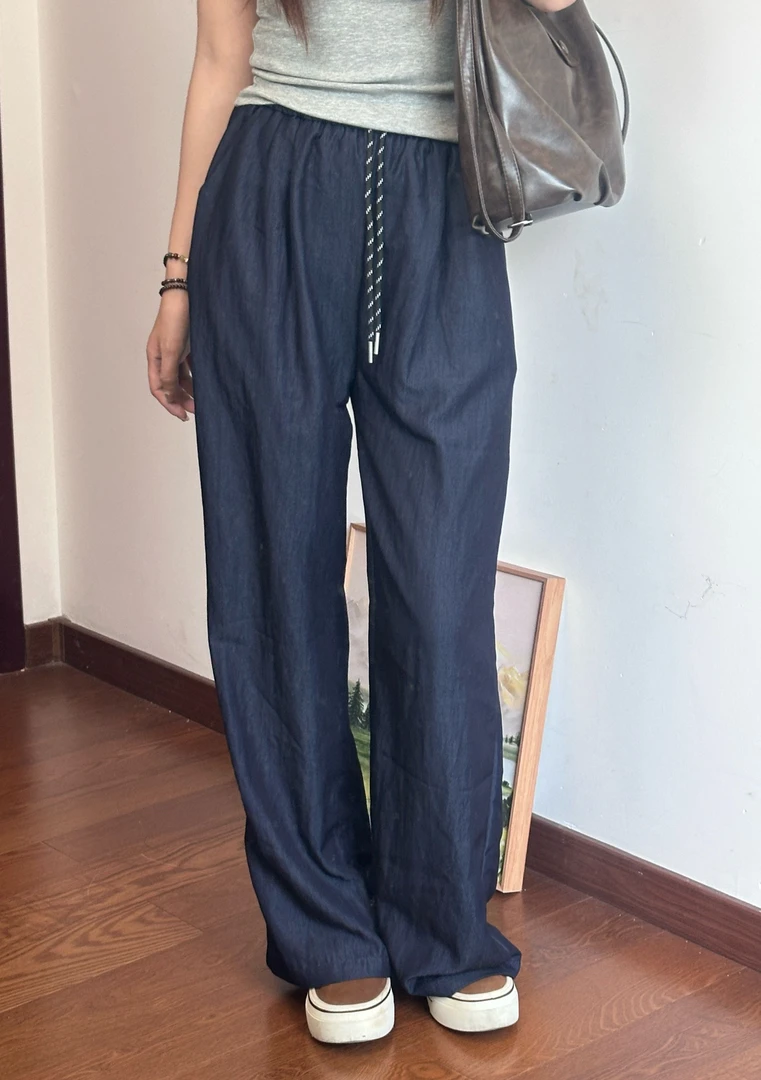 天丝棉夏季高腰休闲阔腿裤松紧腰薄款柔软宽松显瘦2025新款百搭