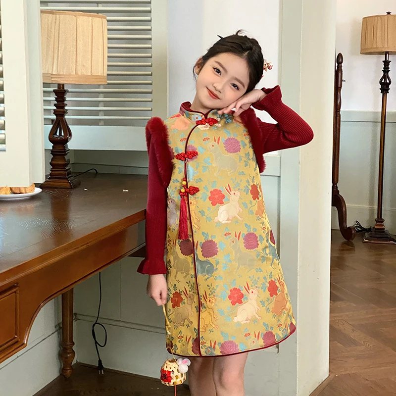 女宝宝拜年服汉服裙子冬装2025新款国风新中式女童改良旗袍连衣裙
