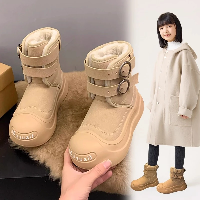 女童雪地靴2025新款女孩冬季短靴加绒防滑洋气大棉鞋加厚大童靴子