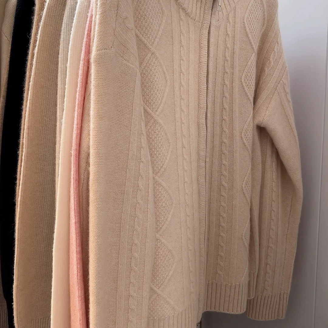 双拉链 高领 羊绒开衫