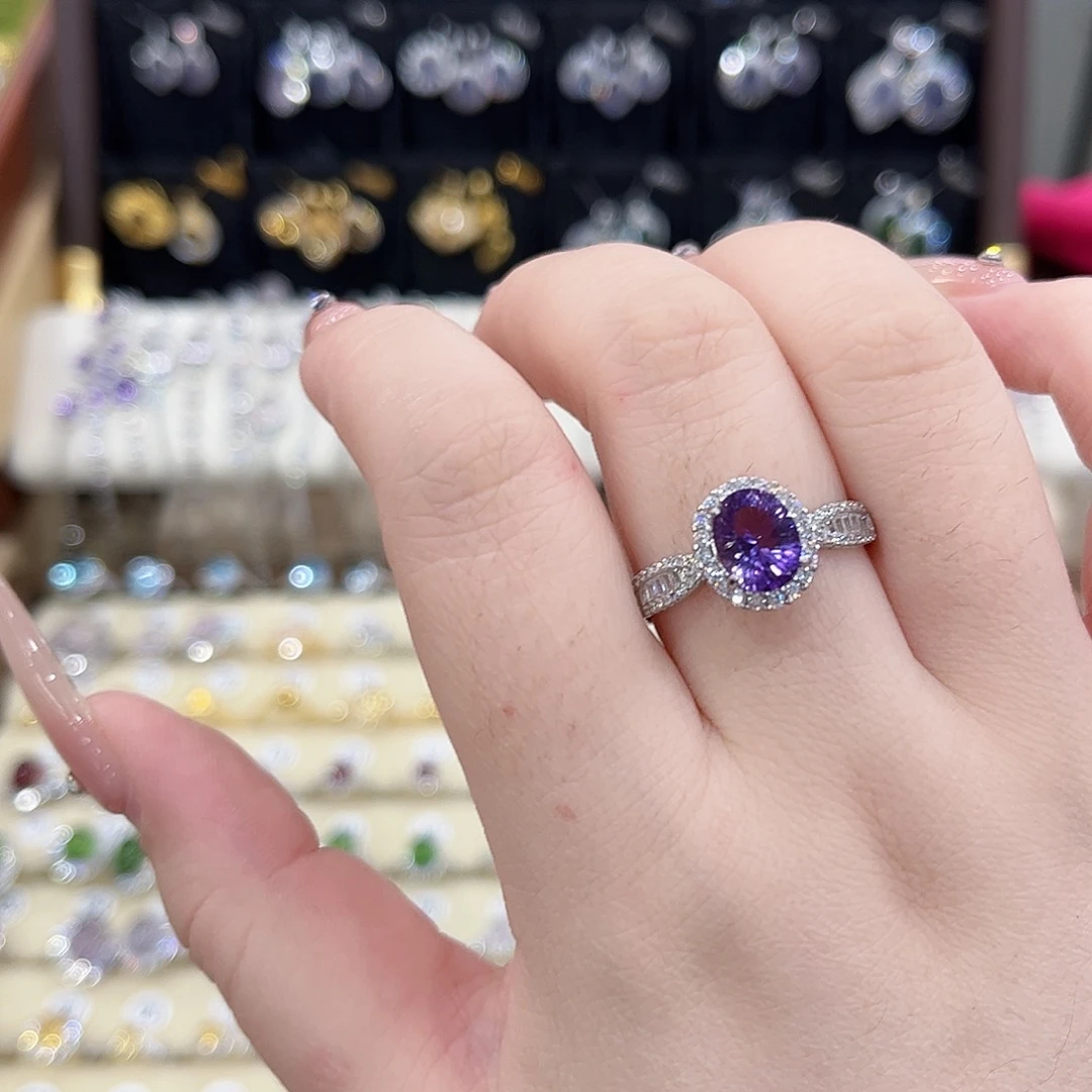 ****子银S925镶嵌戒指紫晶