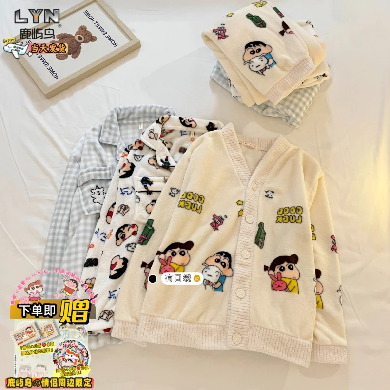 情侣法兰绒睡衣女冬季长袖网红套装加绒加厚男士珊瑚绒秋冬家居服