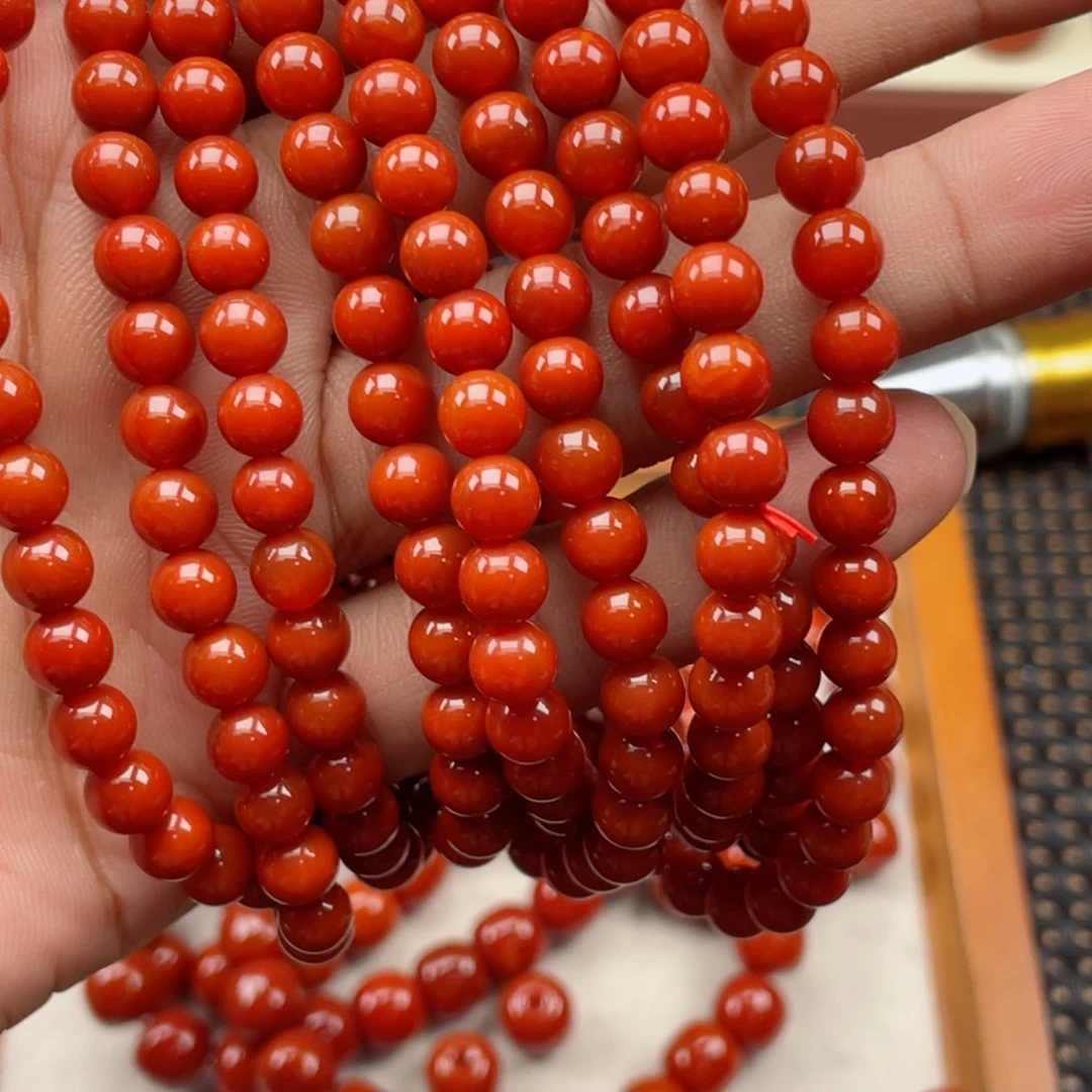南红玛瑙未镶嵌柿子红108颗卡6