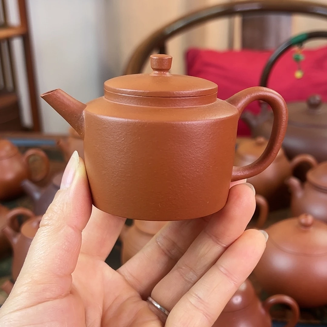 紫砂茶壶精品原矿 折肩平盖 生砂朱泥 130cc