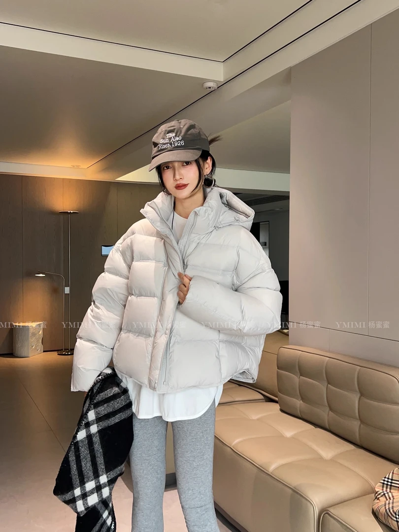 泡芙龟背短款连帽白鸭绒羽绒服女冬季新款小个子宽松面包服外套潮