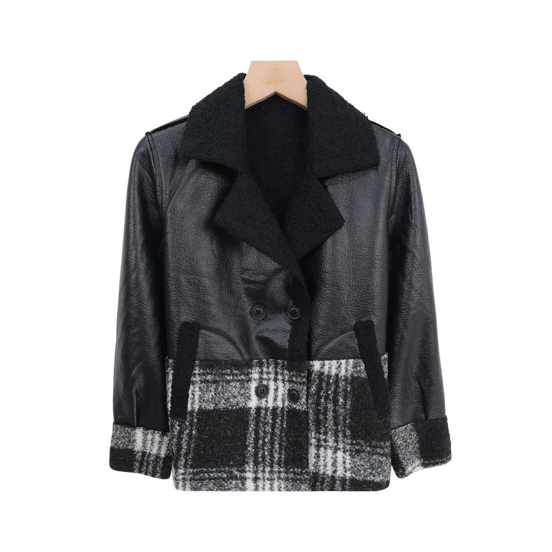 拼接格纹翻领高级感韩版气质百搭外套X27662