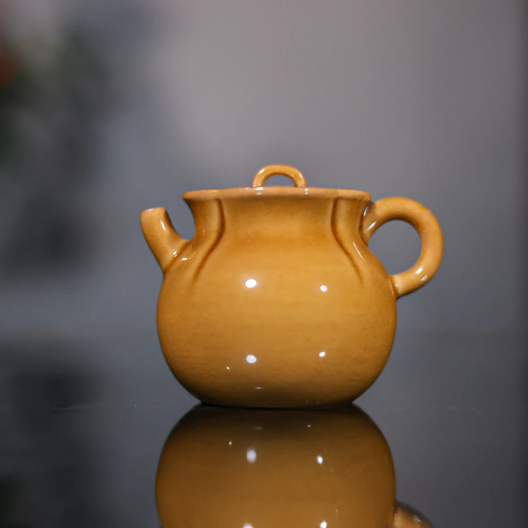 赤金琉璃苏打釉-梵山堂-“钱袋子”壶-120ml（W0623