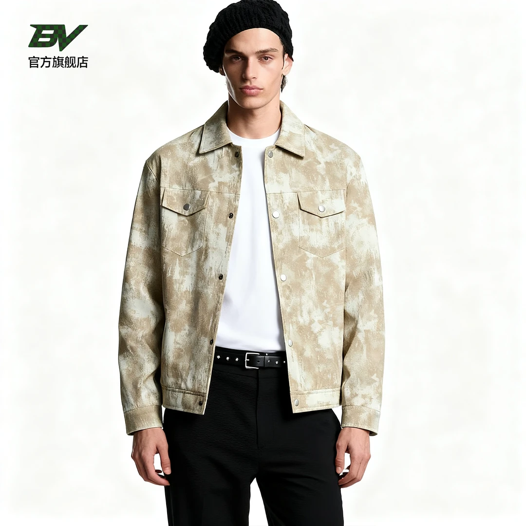BV官方正品秋冬宽松夹克男款时尚复古翻领休闲外套百搭潮流外衣