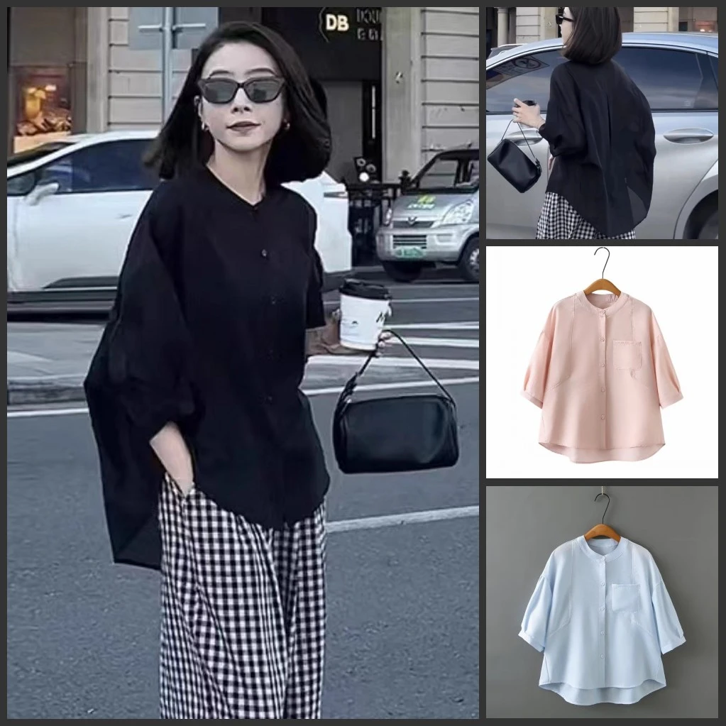 梦冬佳--120-210斤大码女装宽松慵懒风夏季薄款中袖衬衫衬衣小衫