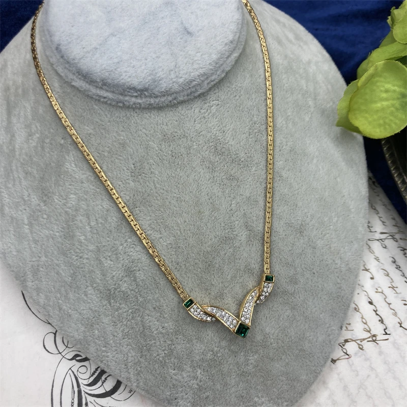 合金项链 A&S绿色莱茵石项链2-15【2071226-043】