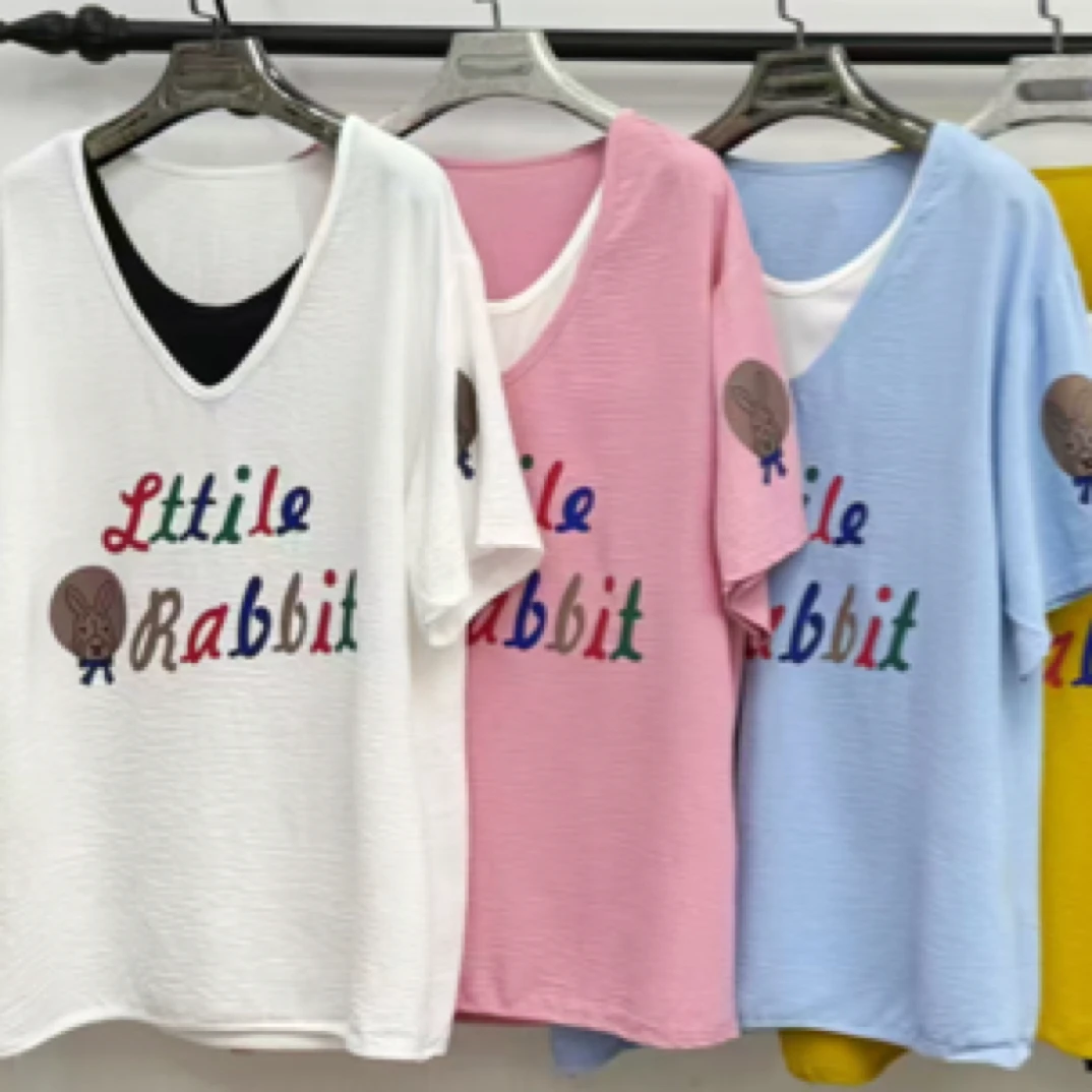 2025大码女装春季新款时尚洋气宽松显瘦休闲短袖T恤7044