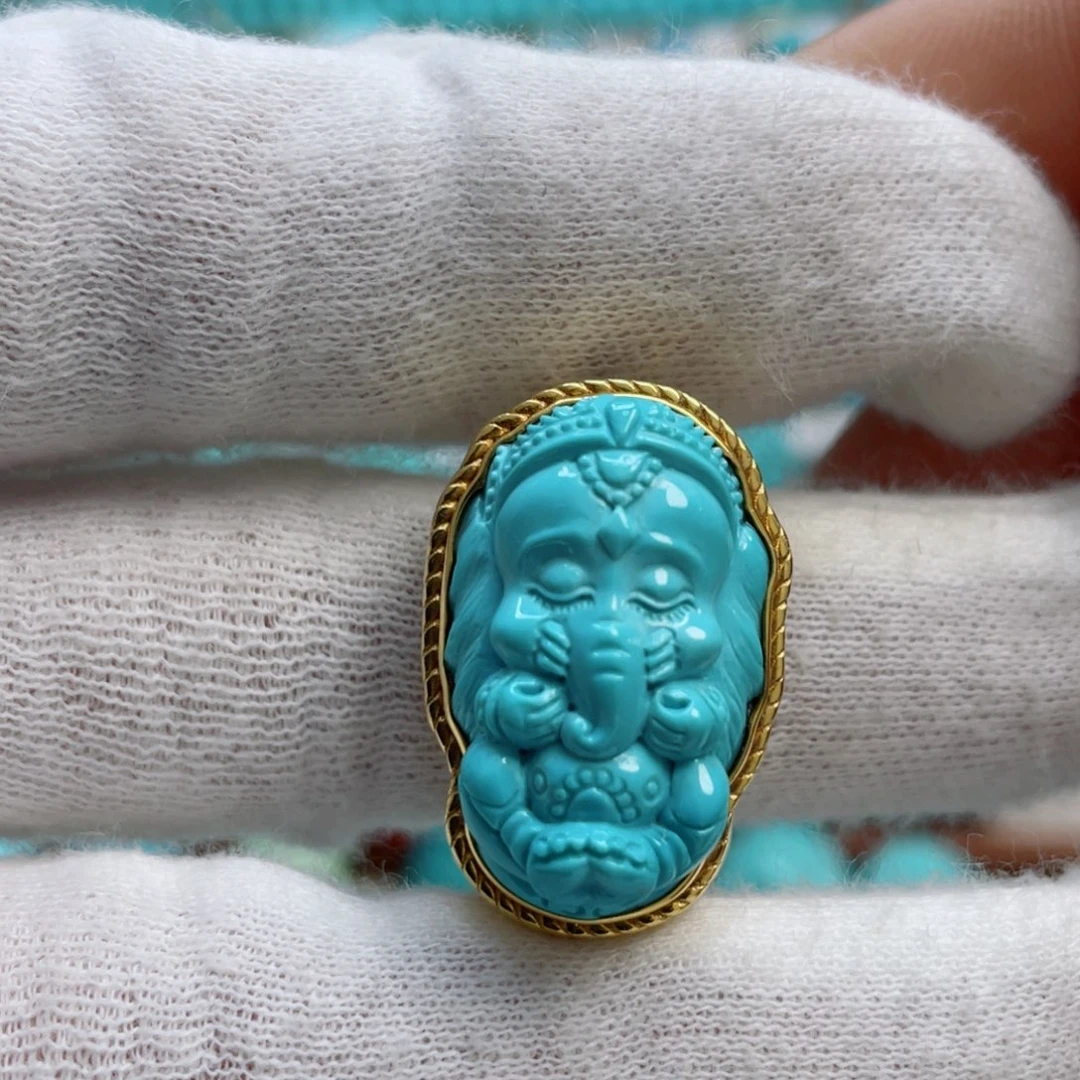 绿松石珠宝奇石18K金镶嵌