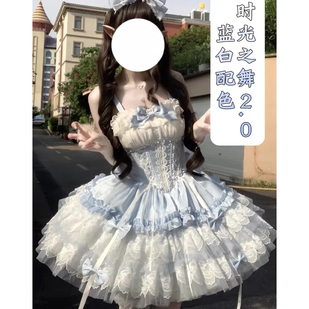 【时光之舞 2.0 JSK 全款现货】织锦园lolita原创甜美狗短芭蕾风蓝