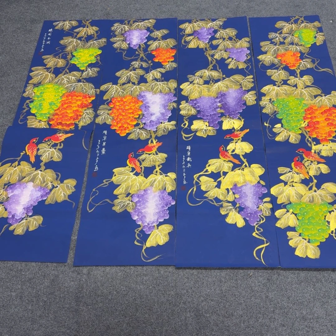 国画140×35金叶水晶葡萄四条屏