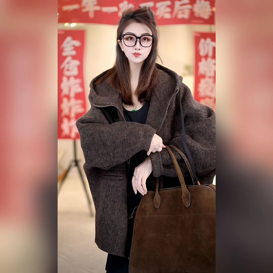 Linda姐高端线【返潮复古】秋冬时尚经典连帽毛呢外套AW4WMN0071