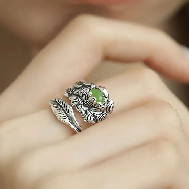 925银民族风复古牡丹花戒指新中式小众国潮轻奢气质高级戒指礼物