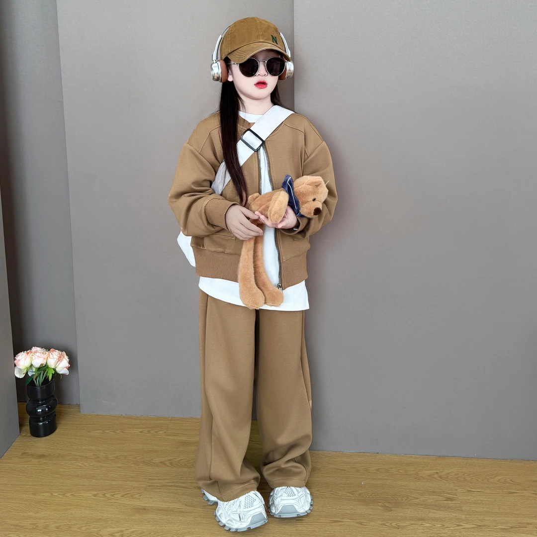 女童春秋款套装2025洋气中大童春季休闲卫衣开衫时尚阔腿裤套装潮