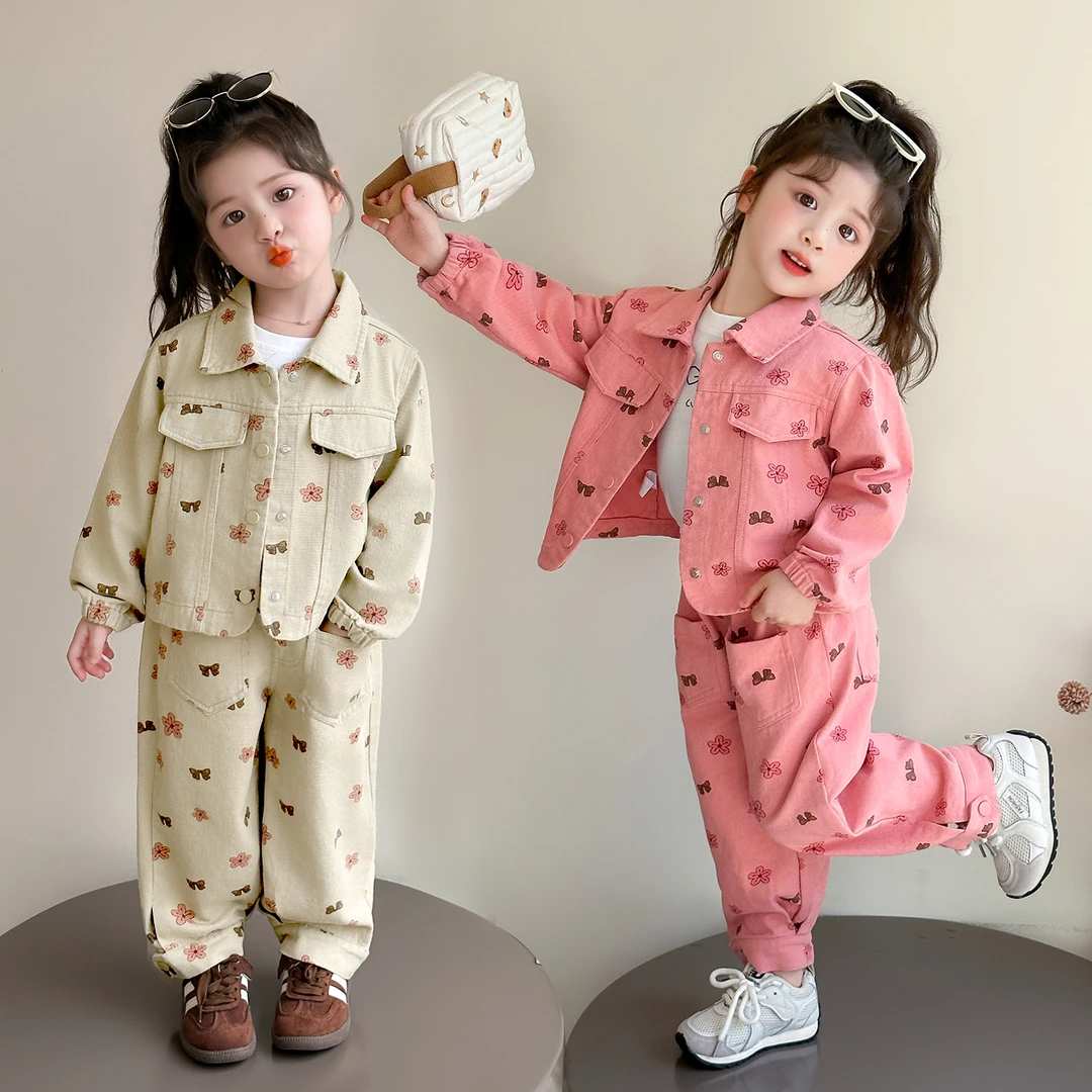 女小童牛仔套装春秋款2025新款宝宝满印外套秋装小女孩韩版两件套