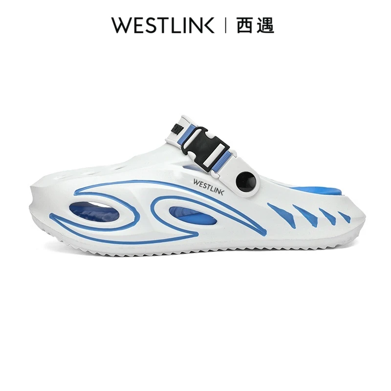 Westlink/西遇防滑纯色透气凉拖鞋包头洞洞鞋休闲鞋高智淡人ins风