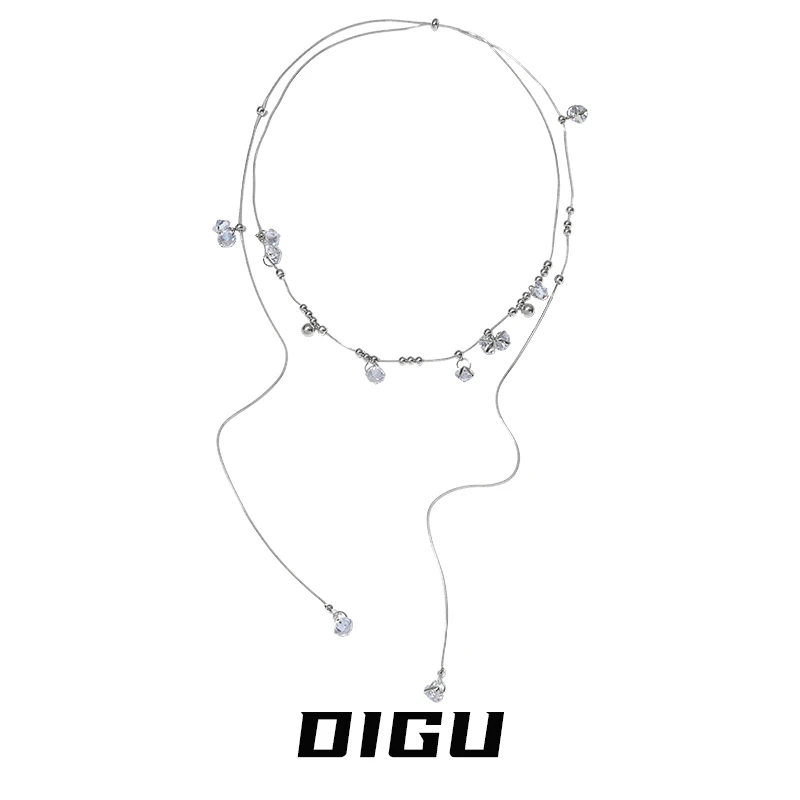 嘀咕家 铜合金合成锆石项链 抽拉款串珠项链女可调节锁骨链choker